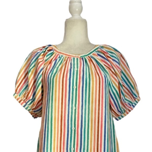 Smith & Quinn NWT Striped Dress Multicolor Stripe Puff Short Sleeve Button Front - Picture 8 of 14
